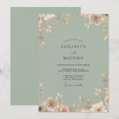Invitation Mariage feuille de pêche céladon (Devant / Derrière)