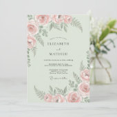 Invitation Mariage Feuille de Pêche Menthe (Debout devant)