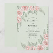 Invitation Mariage Feuille de Pêche Menthe (Devant / Derrière)