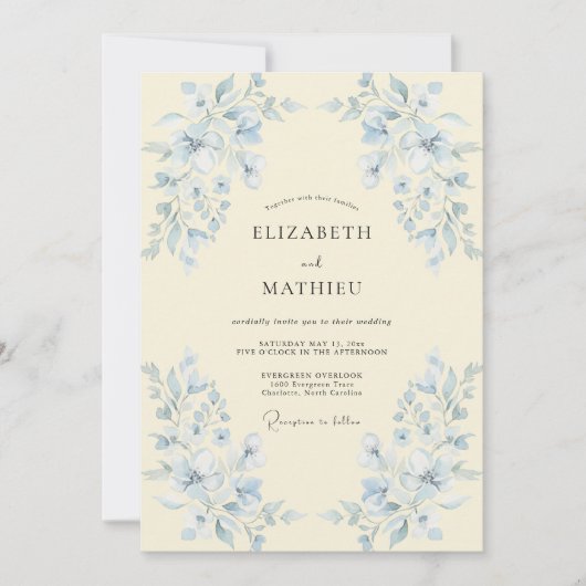 Invitation Mariage feuille de pervenche beurrée (Devant)
