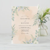 Invitation Mariage feuille de pervenche champagne (Debout devant)