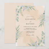 Invitation Mariage feuille de pervenche champagne (Devant / Derrière)