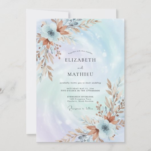 Invitation Mariage Feuille de Pervenche Cuivre (Devant)