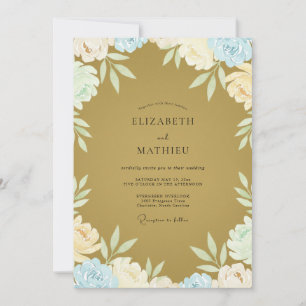 Invitation Mariage feuille de pervenche moutarde