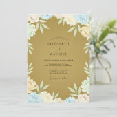Invitation Mariage feuille de pervenche moutarde (Debout devant)