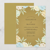 Invitation Mariage feuille de pervenche moutarde (Devant / Derrière)