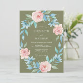 Invitation Mariage feuille de pervenche olive (Debout devant)