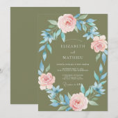 Invitation Mariage feuille de pervenche olive (Devant / Derrière)