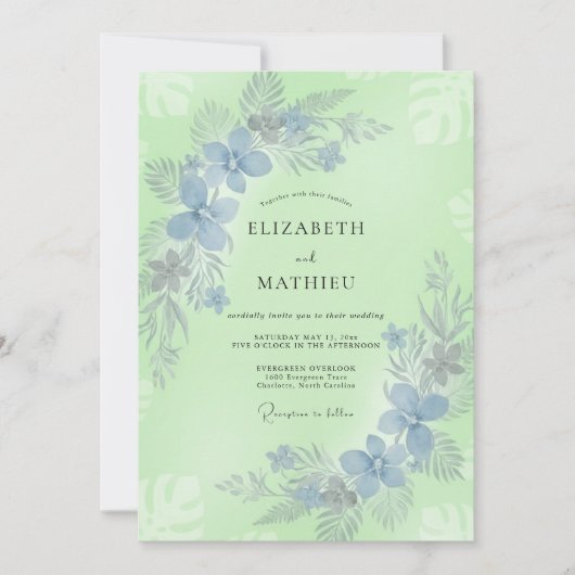 Invitation Mariage Feuille de Pervenche Pistache (Devant)