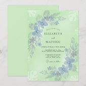 Invitation Mariage Feuille de Pervenche Pistache (Devant / Derrière)