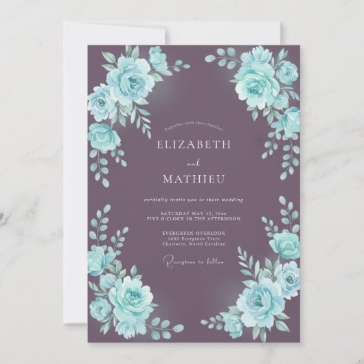 Invitation Mariage feuille de prune Aqua (Devant)