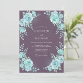 Invitation Mariage feuille de prune Aqua (Debout devant)