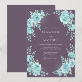Invitation Mariage feuille de prune Aqua (Devant / Derrière)