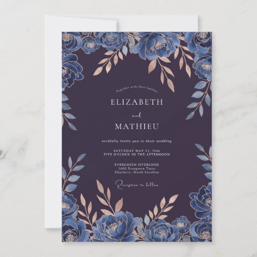 Invitation Mariage feuille de prune saphir (Devant)