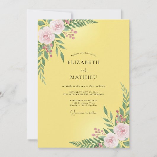 Invitation Mariage Feuille de Rose Butter (Devant)