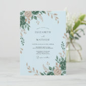 Invitation Mariage Feuille de Rose Céleste (Debout devant)