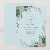 Invitation Mariage Feuille de Rose Céleste (Devant / Derrière)