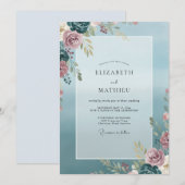 Invitation Mariage Feuille de Rose en Acier (Devant / Derrière)
