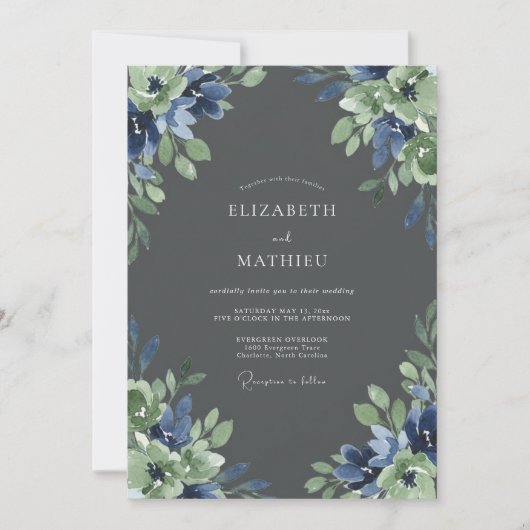Invitation Mariage Feuille de Saphir Charbon (Devant)