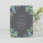 Invitation Mariage Feuille de Saphir Charbon (Debout devant)