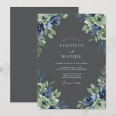 Invitation Mariage Feuille de Saphir Charbon (Devant / Derrière)