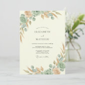 Invitation Mariage feuille de sarcelle cuivrée (Debout devant)