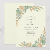 Invitation Mariage feuille de sarcelle cuivrée (Devant / Derrière)