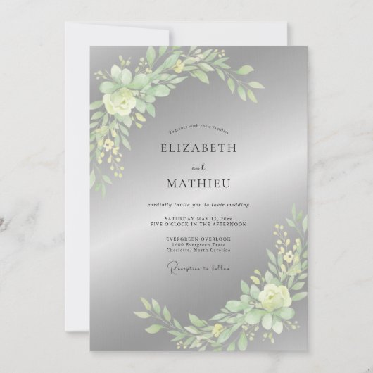 Invitation Mariage Feuille de Sauge Argentée (Devant)