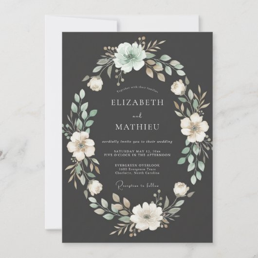Invitation Mariage Feuille de Sauge Charbon (Devant)
