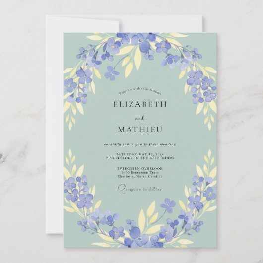Invitation Mariage Feuille de Sauge Olive Pervenche (Devant)