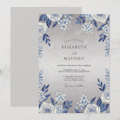 Invitation Mariage Feuille de Slate Azur (Devant / Derrière)