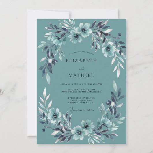 Invitation Mariage Feuille de Slate Cadet (Devant)
