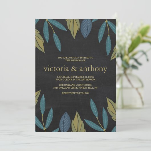 Invitation Mariage feuille de tableau noir (Debout devant)