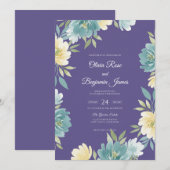 Invitation Mariage feuille de teal améthyste (Devant / Derrière)