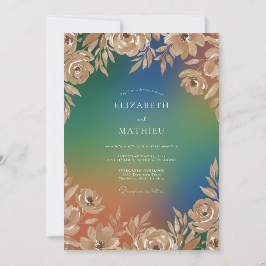 Invitation Mariage feuille de Teal de Champagne (Devant)