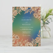 Invitation Mariage feuille de Teal de Champagne (Debout devant)