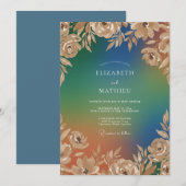 Invitation Mariage feuille de Teal de Champagne (Devant / Derrière)