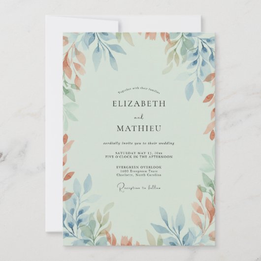 Invitation Mariage Feuille de Terracotta Menthe (Devant)