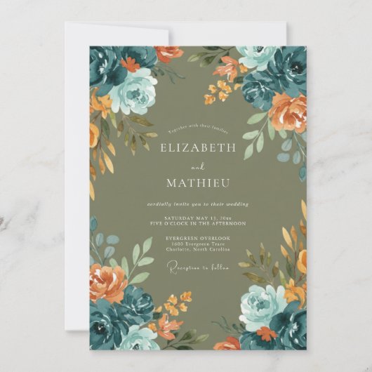 Invitation Mariage feuille de terre cuite sarcelle (Devant)