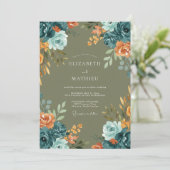 Invitation Mariage feuille de terre cuite sarcelle (Debout devant)
