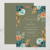 Invitation Mariage feuille de terre cuite sarcelle (Devant / Derrière)