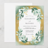 Invitation Mariage Feuille de Thé Vert Doré (Devant / Derrière)