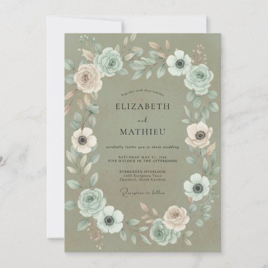 Invitation Mariage Feuille de Thé Vert Mousse (Devant)