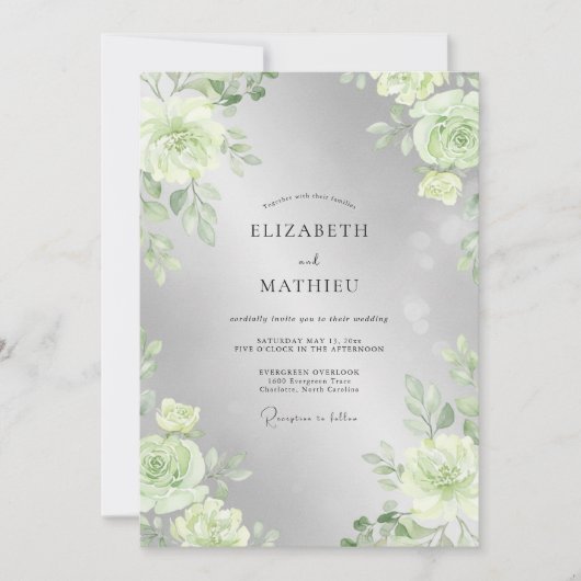 Invitation Mariage feuille de Tilleul argenté (Devant)