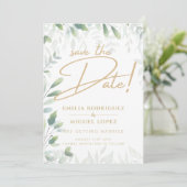 Invitation Mariage Feuille de verdure moderne Enregistrer Dat (Debout devant)