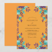 Invitation Mariage feuille de violette ambre (Devant / Derrière)