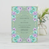 Invitation Mariage feuille de violette aqua (Debout devant)