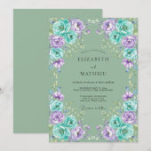 Invitation Mariage feuille de violette aqua (Devant / Derrière)