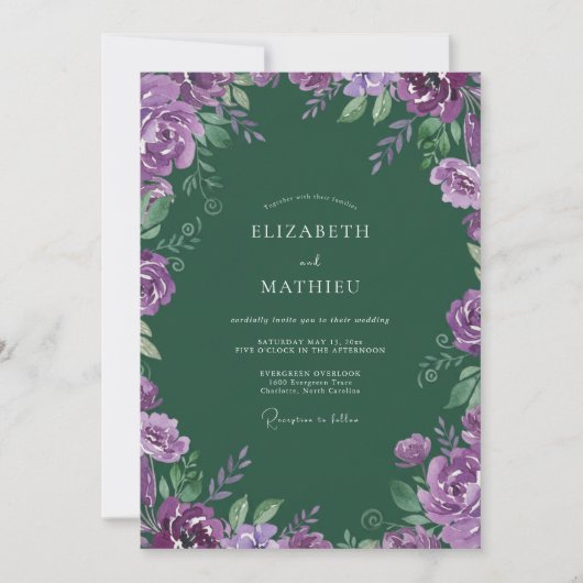 Invitation Mariage Feuille de Violette de Forêt (Devant)