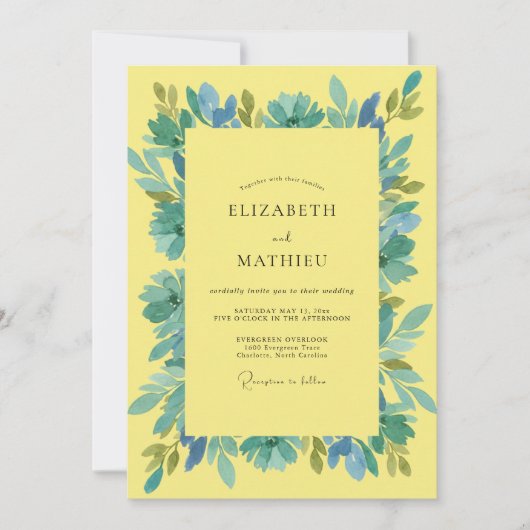 Invitation Mariage Feuille d'Eau Jaune (Devant)